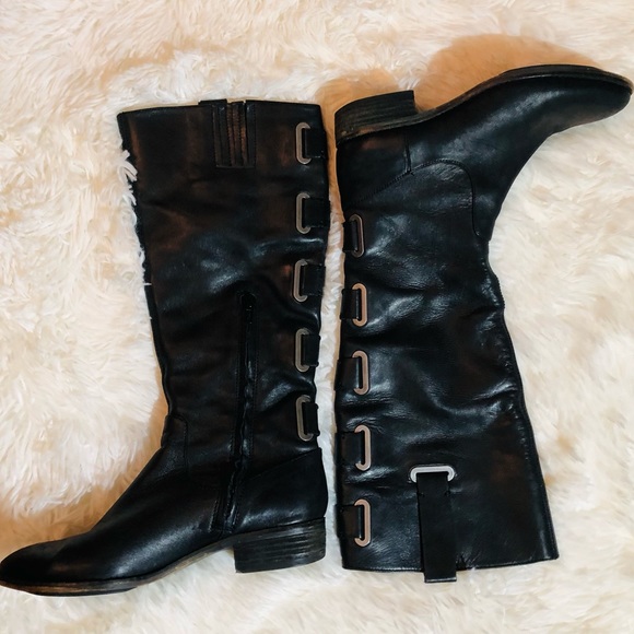 Arturo Chiang Distressed Riding Boots, Black with buckle detail, Size 6.5 - Picture 3 of 7
